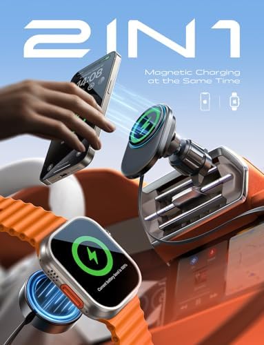 Elevate Your Driving Experience with the LISEN Mag Safe Wireless Car Charger – 15 W Fast Charging Mount for i Phone 16/15/14/13 & Apple Watch Series 10/9/8/7/6/5/4/3/SE – Effortless Retractable Design with Robust Magnetic Stability for Seamless On-the-Go Power – USB-C for Rapid Charging and Ultimate Compatibility – The Smart Choice for i Phone and Apple Watch Users Seeking Convenience and Reliability