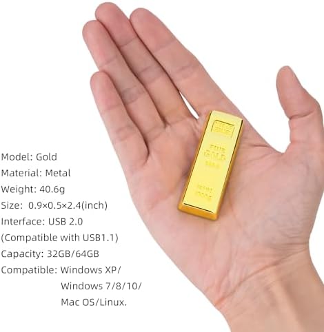 Borlter Clamp 64 GB Gold Bar USB Flash Drive – Quirky Novelty Memory Stick for Fast Data Storage & Enhanced Compatibility – Perfect for Professionals and Students