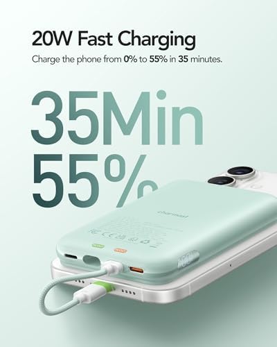 Charmast 10000 m Ah Slim Power Bank – 20 W Fast Charging Portable Charger with Removable Cable for i Phone & Android – Lightweight Hand-Free Battery Pack with Digital Display for Effortless Travel Convenience