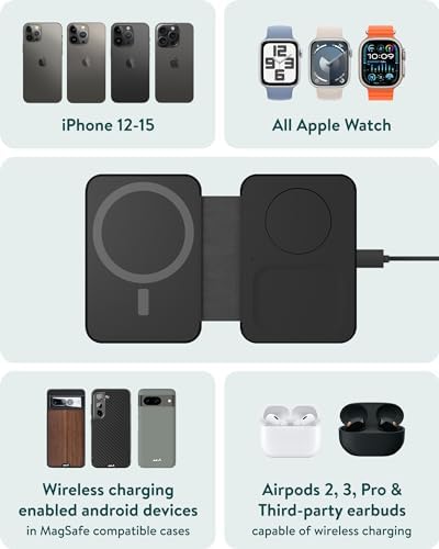 Experience Ultimate Convenience with Mous 3 in 1 Wireless Charger – Mag Safe Compatible Travel Charger for i Phone, Apple Watch & Air Pods – Fast, Safe, and Compact Power Solution for Effortless Charging on the Go