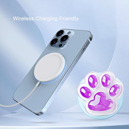 Cute Luminous Pink Cat Paw Magnetic Phone Grip Compatible with MagSafe,Kawaii 3D Shinny Phone Holder Stand for Kindle & iPhone – Adatper Iron Piece Included – Enhanced Compatibility and Speed