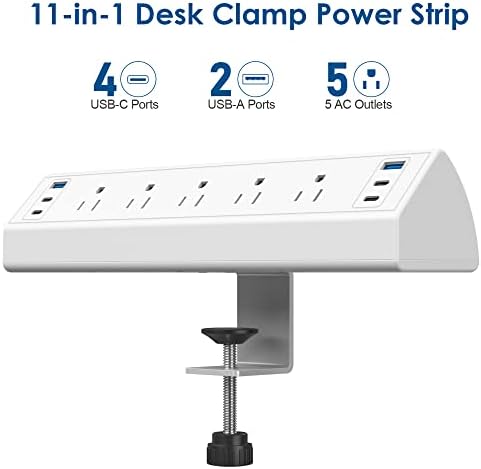 Ultimate Desk Clamp Power Strip with USB C Fast Charging, 40 W Surge Protector for Home and Office, 2 PD 20 W USB C Ports & 3 AC Outlets – Streamline Your Workspace with Enhanced Safety (ETL Listed)