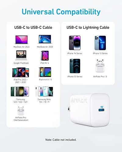 Anker 30 W Compact USB-C Charger Duo – Foldable Fast Charging Solution for i Phone 16/15, Samsung S23, Mac Book Air, Pixelbook & i Pad Pro – Ideal for Travel and Home Use with Advanced Safety Features (2 Pack, Cables Not Included)