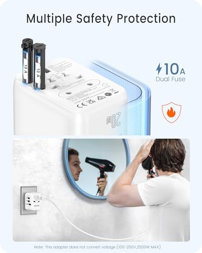LENCENT 20 W Fast Charging Universal Travel Adapter – Compact International Power Converter with Dual USB and USB Type-C Ports – Ultimate Solution for Worldwide Device Charging in USA, UK, EU, and AUS (Black) – Reliable and Safe Charging for Global Explorers