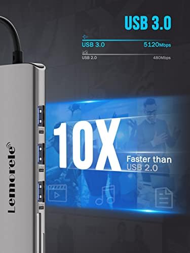Unlock Seamless Multitasking with the Lemorele 8-in-1 USB C Hub Adapter – Featuring 4 K HDMI Output, 100 W Fast Charging, and USB 3.0 High-Speed Transfers for Ultimate Device Connectivity – Compact & Stylish Design Perfect for Mac Book Pro, XPS, Chromebook, and More