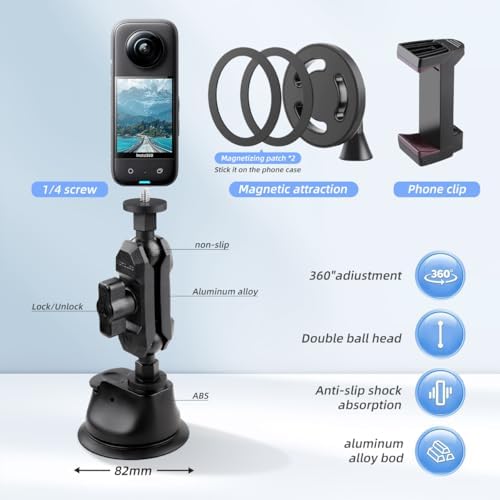 Revolutionary Magnetic Aluminum Car Phone Holder with 360° Rotation – Universal Suction Cup Mount for i Phone, Huawei & Android Devices – Secure, Hands-Free Convenience for Smooth Surfaces & Windshields – Elevate Your Driving Experience with Enhanced Compatibility and Sleek Design