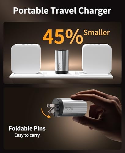 67 W Ga N Fast Wall Charger with 3 Ports: 2 USB-C & 1 USB-A, Detachable 5 ft Nylon Extension Cord for Ultimate Charging Flexibility – Rapid Power Delivery for i Phone, Samsung Galaxy, i Pad, Mac Book and More