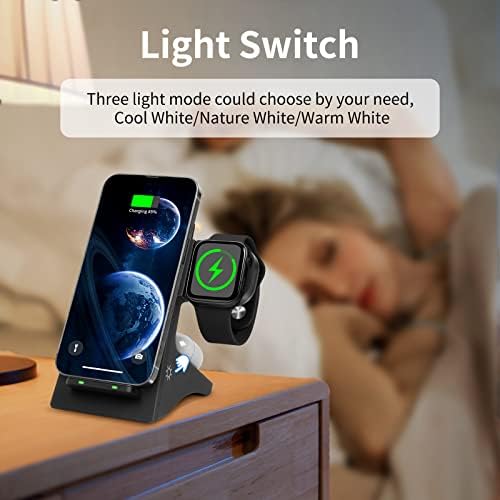 Revolutionary 4-in-1 Wireless Charging Station with Integrated Night Light – Fast Multi-Device Dock for i Phone 14/13/12/11, Apple Watch, Air Pods & Samsung Devices – Stylish Design for a Clutter-Free Charging Experience and Enhanced Compatibility