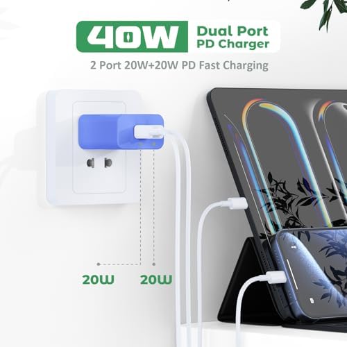 40 W Dual-Port USB-C Fast Charger for i Phone 15/16/14/13/12/11 Pro Max & Samsung – High-Speed Compact Charging Block with Power Delivery & Quick Charge for Home and Travel Efficiency