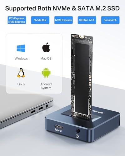 High-Speed ACASIS NVME to USB Docking Station – Premium Aluminium Alloy SSD Adapter with 10 Gbps Transfer Rate, Unmatched Compatibility for M.2 NVMe & SATA Drives, Optimal Heat Dissipation & Tool-Free Setup for Streamlined Data Management