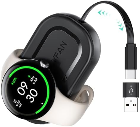 LVFAN Smartwatch Power Dock: High-Speed Retractable Charger for Pixel Watch 2/3 & Fitbit Versa/Sense – Compact USB C & A Charging Station with Tangle-Free Design for Superior Performance and Effortless Organization