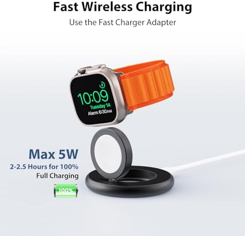 Ultra-Fast 5 W Wireless Charger for Apple Watch – Sleek Aluminum Alloy Magnetic Charging Station with USB-C Cable, Portable Design for All i Watch Series (Ultra/9/8/7/6/5/4/3/2/SE) – Ultimate Travel Companion for Quick Power-Up and Style