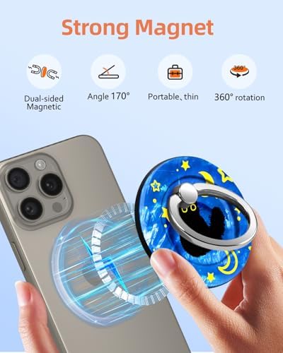 Magnetic Phone Grip Holder for i Phone – Adjustable Mag Safe-Compatible Finger Ring Stand with Fun Designs for Secure Selfies and Video Calls – Lightweight, Durable, and Removable Accessory to Elevate Your Smartphone Experience