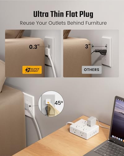15 Ft Surge Protector Power Strip with 8 Outlets & 4 USB Ports – Wall Mountable Flat Plug Charging Station for Home, Office, and Dorm Room – High-Speed USB-C Compatible Extension Cord for Ultimate Device Connectivity and Safety