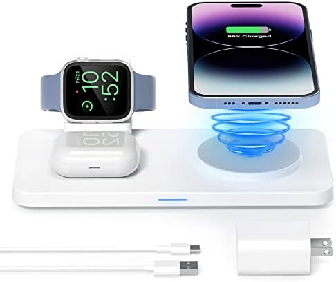 GEEKERA Advanced 3-in-1 Magnetic Wireless Charging Station – Ultra-Fast, Space-Efficient Charger for i Phone 16/15/14/13/12 Pro Series, Apple Watch Ultra/SE/8/7/6/5/4/3/2, and Air Pods Pro/3 – Effortless Magnetic Alignment for Optimal Performance and Quick Power-Up