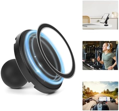 Magnetic Phone Mount Base with1 Ball Head,Aluminum Alloy &1/4” Screw Holes Cell Phone Holder Car Mount Compatible with Double Socket Arm,Fit for iPhone 15 14 13 12 or 0ther Smartphone,JC007 – Enhanced Compatibility and Speed