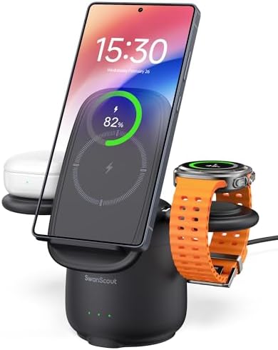 Revolutionary 3-in-1 Wireless Charger for Samsung Galaxy Devices – Ultra-Fast Charging Station for S25/S24/S23/S22/Z Flip7/Fold7, Galaxy Watch 7/Ultra/6/5, and Galaxy Buds 3/Pro – Streamlined Power Solution with Enhanced Compatibility and Sleek Design for Effortless Device Management