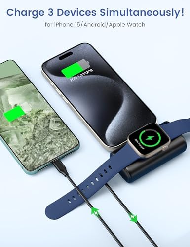 RORRY Ultra-Compact 5000 m Ah Power Bank for i Phone 15 & 16 – Foldable USB-C Fast Charger with 15 W Output, Sleek Black Design for Apple Devices and Apple Watch, Perfect for On-the-Go Power Needs