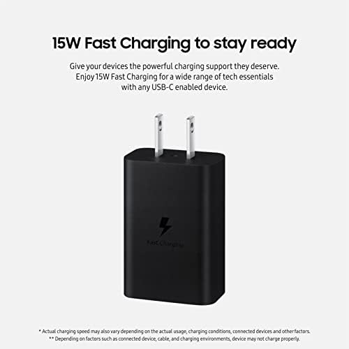 SAMSUNG 15 W USB-C Wall Charger with Included Cable – Fast Charging Power Adapter for Mobile Devices, Compact Design with Enhanced Safety Features