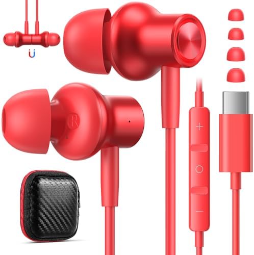Elevate Your Sound Journey with Ergonomic USB C Noise-Canceling Earbuds – Magnetic In-Ear Headphones Featuring Built-in Microphone for Flawless Compatibility with i Phone 16 e/16 Pro Max, Android, Samsung Galaxy S25, and Pixel 8 – Unmatched Comfort, Exceptional Clarity, and Robust Durability for Everyday Listening Adventures