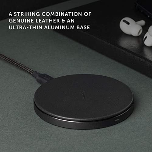 Luxury Italian Leather Wireless Charger – Native Union High-Speed Qi Certified Pad for i Phone 12/11 Series – Elegant Tan Charging Station with Enhanced Compatibility and Style – Perfect for Home or Office Use