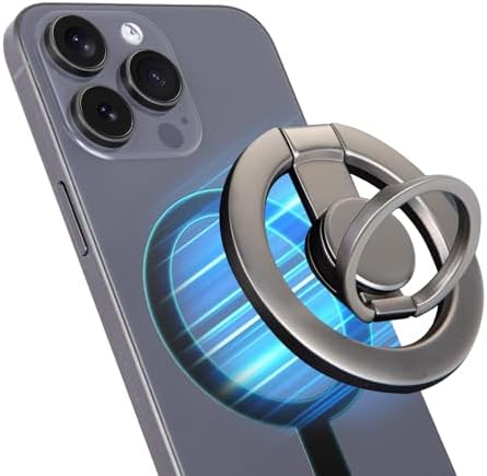 Magnetic Phone Ring Holder with Extended Grip Hook – Premium i Phone Kickstand Accessory for Models 12-16 – Enhanced Mag Safe Compatibility for Secure, One-Handed Operation and Stylish Versatility