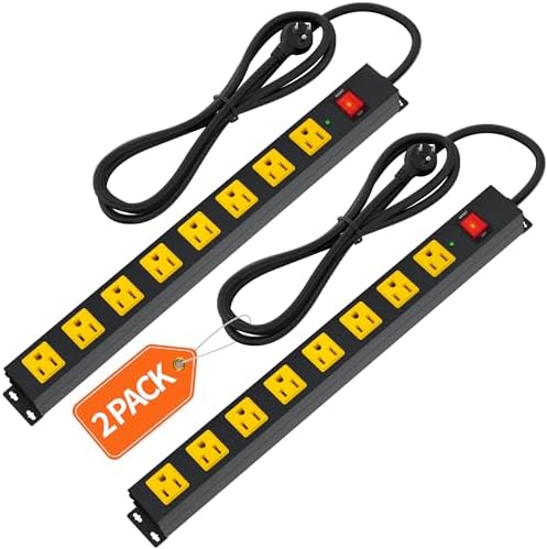 10 FT Heavy Duty 8 Outlet Surge Protector Power Strip with Wall Mount Capability – 2100 Joules of Protection for Home, Office, Garage and Workshop – Versatile, Space-Saving Design with Wide Spaced Outlets for Large Plugs and Electronics