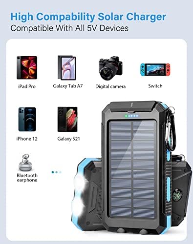 High-Capacity 38,800 m Ah Suscell Solar Power Bank – Dual USB Fast Charging with Enhanced Compatibility for i Phone and Samsung Galaxy – Essential Hiking and Camping Accessory with Emergency LED Flashlights for Safety and Eco-Friendly Solar Charging