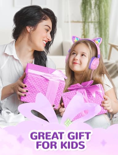 Colorful LED Cat Headphones for Kids – Safe 85 d B Volume Limit, USB-C Compatible, Perfect for Travel & Learning, Premium Stereo Sound for Tablets & i Pads, Durable & Stylish Design