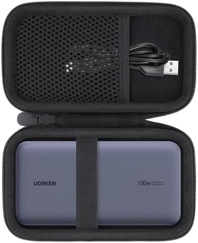 Ultimate Hard Shell Travel Case for UGREEN 25000 m Ah 145 W Power Bank – Superior Protection with Mesh Accessory Pocket and Secure Elastic Band – Waterproof and Durable EVA/Nylon Design for Travel Convenience – Soft Velvet Interior for Scratch Prevention – Case Only