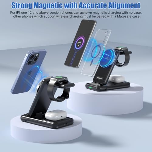 Ultimate 4 in 1 Wireless Charging Station for Samsung & i Phone – Foldable Mag-Safe Charger for Galaxy S24/S23/S22, i Phone 15/14/13/12, Galaxy Watch 7/6/5, Apple Watch & Air Pods – Fast Charging & Enhanced Compatibility for All Your Devices