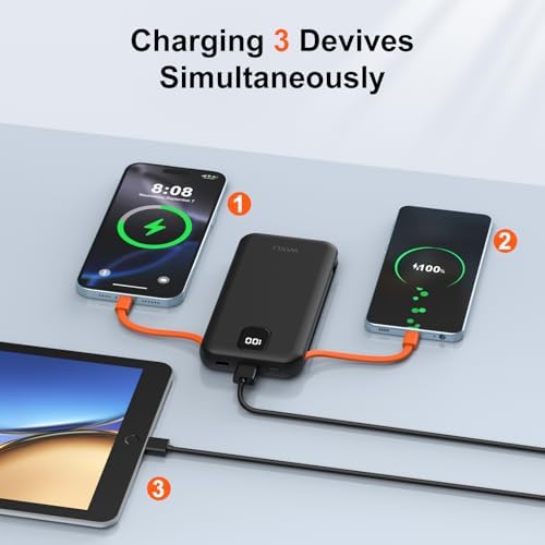 Ultra-Slim 12000 m Ah Power Bank with Integrated Cables and AC Plug – High-Speed Charging Solution for i Phone 16/15/14/13 and Android Devices – Travel-Ready Design with Intelligent Safety Features and Triple Device Charging Capability – Ultimate Portable Battery Pack for On-the-Go Power