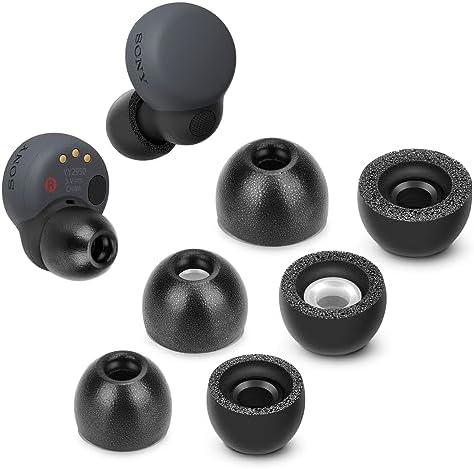 Memory Foam Ear Tips for Sony Link Buds S – Anti-Slip Replacement Tips for Enhanced Noise Isolation and Comfort – 3 Sizes Included (Black) – Perfect Fit for Charging Case and Active Lifestyles