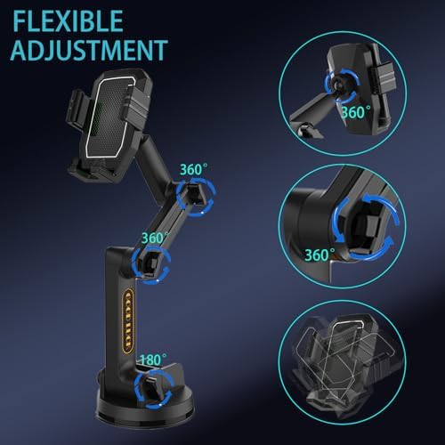 Truck Phone Holder Mount,Car Phone Holder,Dashboard Windshield Phone Holder 16.9 inch Long Arm,Super Suction Cup Compatible with Pickup Truck,Commercial Truck and All Phone,Black – Enhanced Compatibility and Speed