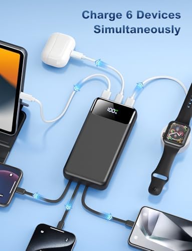 Ultra-High Capacity 50000 m Ah Power Bank – Ultimate Portable Charger with 22.5 W Fast Charging & Built-In Cables for Multi-Device Use – Perfect for Camping, Travel, and Outdoor Adventures – Lightweight, Reliable, and Compatible with i Phone, Samsung Galaxy, Google Pixel & More – Advanced Safety Features with 10,000 Bend-Resistant Cables for Unmatched Durability – Charge Up to 6 Devices Simultaneously with USB-C Two-Way Charging and LED Display for Power Monitoring – Ideal for Outdoor Enthusiasts and Frequent Travelers Seeking Convenience and Safety – Enjoy 365 Days Replacement Guarantee & 24/7 Customer Support for Peace of Mind