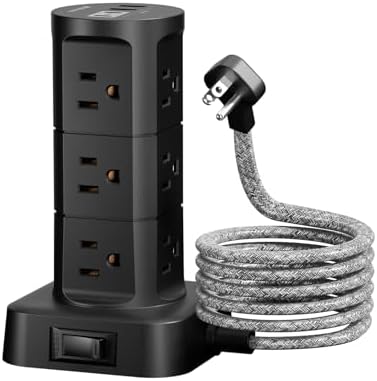 High-Performance Surge Protector Power Strip Tower with 12 AC Outlets and 4 USB Fast Charging Ports – 10 FT Extension Cord for Ultimate Flexibility, Ideal for Home, Office, and Dorm Room Essentials – Space-Saving Design with Advanced Surge Protection