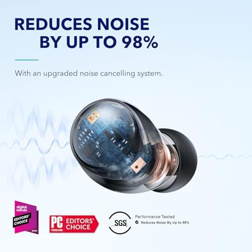 Discover Superior Sound with Soundcore by Anker Space A40 Wireless Earbuds – Unmatched Adaptive Active Noise Cancelling for 98% Noise Reduction, 50 Hours of Playtime, and High-Resolution Audio – Ergonomically Crafted for All-Day Comfort and Effortless Wireless Charging – Ideal for Music Lovers and Everyday Use