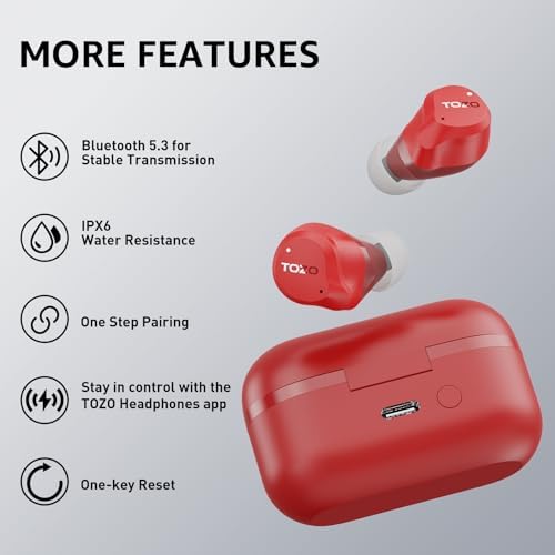TOZO Premium Hybrid Active Noise Cancelling Wireless Earbuds – Advanced Bluetooth 5.3 Technology with 59-Hour Playtime, 6-Microphone Clarity for Crystal-Clear Calls, IPX8 Waterproof for Ultimate Durability, App-Controlled Customizable 32 EQ Settings for Personalized Audio Experience – Ideal for Active Lifestyles and Audiophiles Seeking Exceptional Sound Quality