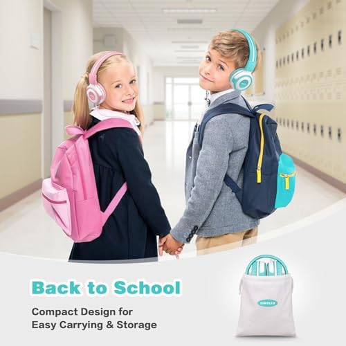Chic Pink SIMOLIO Kids Headphones with Microphone – Volume-Limited Wired Design for Safe Listening – Adjustable Sound Levels (75/85/94 d B) for Hearing Protection – Perfect for School, Travel, and Home Use – Durable and Comfortable Fit for Active Young Listeners – Compatible with Smartphones & Tablets for Versatile Use