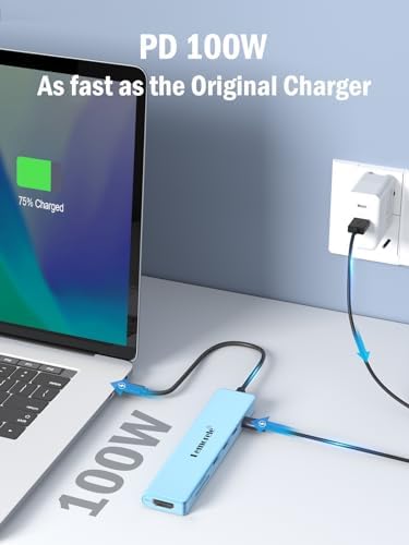 Lemorele 7-in-1 USB C Hub Adapter: Unleash Ultimate Connectivity with 4 K HDMI Output, 100 W Power Delivery, and High-Speed Data Transfers – Sleek Blue Multiport Dongle for Mac Book, Chromebook, Dell, HP & Lenovo Users Seeking Enhanced Performance and Style