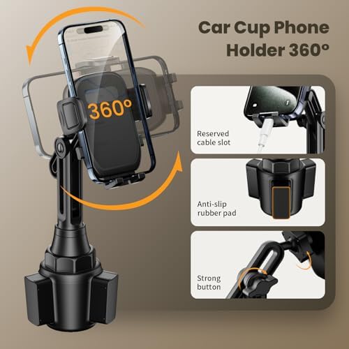 Universal Car Cup Holder Phone Mount with 360° Rotation – Adjustable Height Smartphone Holder for Optimal Driving Convenience – Fits 2.5 to 4.1 Inch Cup Openings – Durable, Stylish Design Compatible with All Phones – Elevate Your In-Car Experience Today!