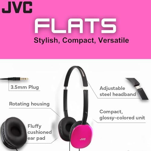 JVC Flats Foldable On-Ear Wired Headphones – Exceptional 30 mm Audio Drivers for Immersive Sound Quality – Ultra-Soft Comfort Ear-Pads for Prolonged Wear – Robust Steel Headband for Durability – Lightweight & Travel-Friendly Design Ideal for Gaming, PC, and Laptops – Enhanced Compatibility with 3.5 mm Slim Plug – Enjoy Deep Bass and Superior Noise Isolation for Extended Listening Sessions
