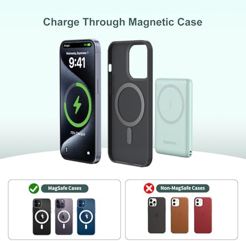 Magnetic Wireless Power Bank for i Phone 16/15/14/13/12 | 5000 m Ah Fast Charging Battery Pack with USB-C Cable | Ultra-Slim & Lightweight Design for Easy Portability | Advanced Safety Features for Reliable On-the-Go Power Solutions