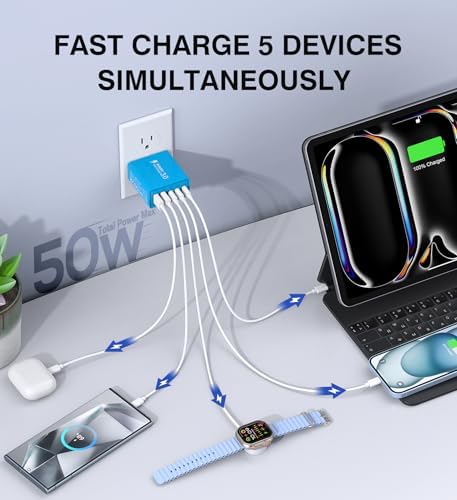 Efficient 50 W Dual USB-C Wall Charger Duo – Rapid Multi-Device Power Adapter for i Phone 16/15/14/13/12, i Pads, and Android Smartphones – Compact Fast Charging Solution for On-the-Go Professionals