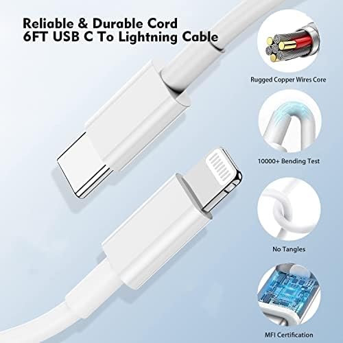 Premium Apple MFi Certified 3-Pack i Phone Charger Set with PD Type C Quick Wall Block and 6 FT Fast Charging USB C to Lightning Cable – Ultimate Speed and Compatibility for i Phone 14/13/12/Pro/Max/11/XR/SE 2022 and i Pads, Perfect for Home or Travel Use