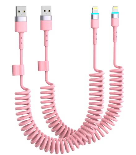 Elevate Your Charging Journey with Opluz Pink Coiled Lightning Cables – 2 Pack, MFi Certified i Phone Car Charger Cords for Fast & Efficient Charging Compatible with i Phone 14/13/12/11 Pro Max/XR/XS/X/8/7 and i Pads – Stylish, Tangle-Free Design Perfect for Car Play Integration and On-the-Go Power!