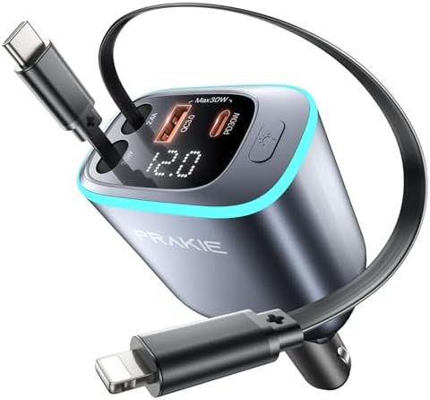 Ultimate i Phone Car Charger – Retractable Fast USB-C Adapter with Dual 30-Inch Cables & Multi-Port USB Connectivity for Enhanced Speed and Compatibility | 4-in-1 Cigarette Lighter Solution for i Phone 16/15/14/13/Pro Max | Efficient Travel Charging Accessory
