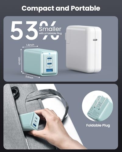 145 W Ga N III USB-C Charger – 3-Port Fast Charging Station for Mac Book Pro/Air, i Phone 15/Pro, Galaxy S24 & Dell XPS – Compact & Lightweight Laptop Adapter with PD, QC, PPS Technology – Stylish Green Design for On-the-Go Power Solutions