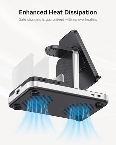 Swan Scout 901 S 5-in-1 Wireless Charging Station for Samsung & More – Ultra-Fast 60 W Multi-Device Charger for Galaxy S25/S24/S23/S22, Galaxy Watch Ultra/7/6/5/4, Galaxy Tab Series, and Wireless Earbuds – Elegant Design with Secure Anti-Slip Placement and Independent 20 W USB-C/A Outputs for Home or Office Use