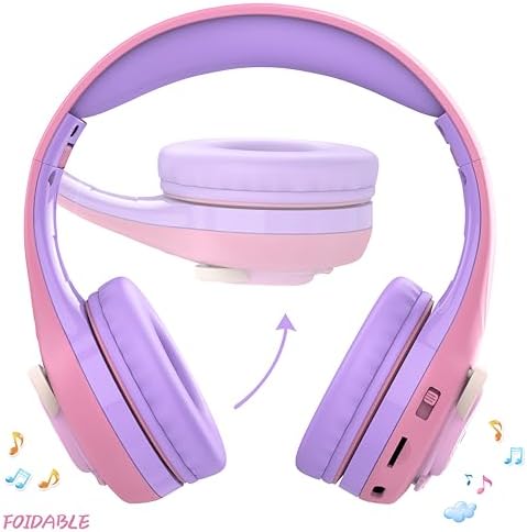Riwbox CB-7 S Wireless Kids Headphones – Safe & Stylish Audio for Young Listeners with Adjustable Volume Control (74/85/95 d B), LED Glow Lights, 50 Hours of Playtime, Bluetooth 5.3 Connectivity, Built-in Microphone & TF Card Slot for School, Travel, and Home Use (Pink & Green) – Ideal for Active Lifestyles